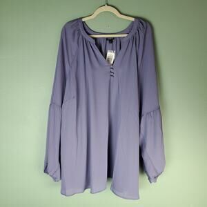 Torrid Womens Blue Georgette Puff Sleeve Peasant Blouse Top Size 5